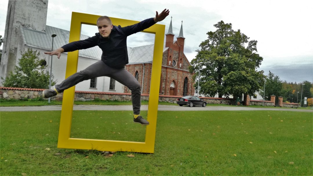 Kambja church - Jumping trough National Geographic yellow frame